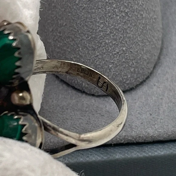Scott Dave Navajo Sterling Silver Malachite Ring Size 7.75 - Picture 12 of 13